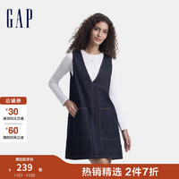 Gap 盖璞 女装2024秋季纯棉大口袋V领牛仔连衣裙可叠穿背心裙636457 深色水洗 155/76A(XS) 亚洲尺码