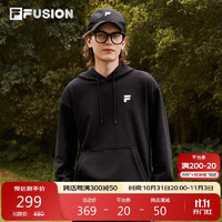 FILA FUSION斐乐潮牌款连帽卫衣2024冬宽松加绒针织上衣 正黑色-BK 175/96A/L