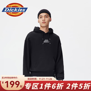 Dickies 帝客 卫衣 LOGO毛圈布连帽卫衣 情侣运动休闲上衣10950 黑色 L