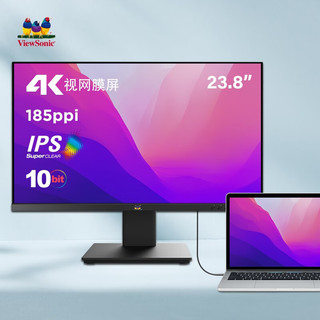 ViewSonic 优派 VX2419-4K-HD 23.8英寸 IPS 显示器 (3840×2160、60Hz、HDR10）