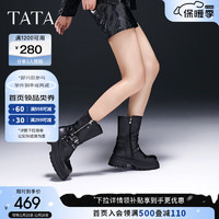 TATA 他她 休闲时装短靴马丁靴机车西部靴女2024冬CDM01DS4 黑色（绒里） 38