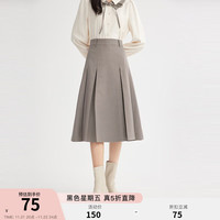 秋水伊人高腰A字型半身裙春季女装挺阔百褶职场半裙 咖啡色 M