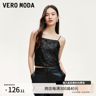 VERO MODA VEROMODA吊带女2024秋季女装亮片网纱内衬短款吊带宴会时尚气质 黑色 165/84A/M