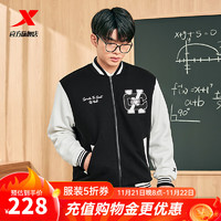 XTEP 特步 棒球服保暖运动外套 正黑色/古德白 L