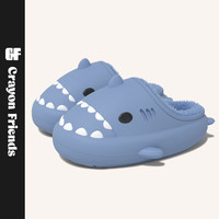 CRAYON FRIENDS 鲨鱼棉拖鞋男冬季室内家用情侣防水防滑厚底踩屎感棉拖鞋女冬外穿 雾霾蓝 44-45