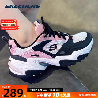 SKECHERS 斯凯奇 女鞋子 老爹鞋厚底运动休闲鞋潮流时尚二代机甲鞋 WGPK-白色/粉色 36