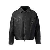 CATSSTAC 黑域重磅皮座山雕加绒外套男短款冬季休闲加厚保暖夹克