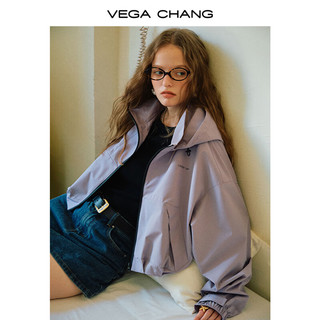 VEGA CHANG美式短外套女春秋2024年设计感连帽高级感宽松上衣 轻纱紫 S