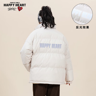 CHARLES JANG'S HAPPY HEART 查尔斯桃心 加厚保暖美式休闲学生面包服宽松立领反光字母棉衣外套男女同款