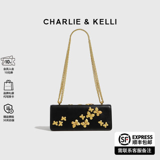 CHARLIE&KELLI 女士小方金色蝴蝶翻盖链条腋下包