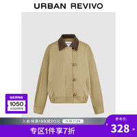 URBAN REVIVO UR2024秋冬新款女装复古风撞色拼接缩褶宽松外套UYU140055