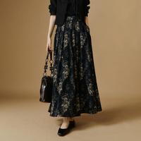 晚白 ONEBUYE2024秋季国风印花淑女长裙气质通勤显瘦A字大摆半身裙