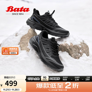 Bata 拔佳 休闲鞋男2024冬季新款厚底透气百搭增高通勤运动鞋30818DM4 黑色 41