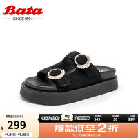 Bata 拔佳 外穿拖鞋女2024夏季新款百搭厚底通勤一字凉拖鞋82046BT4 黑色 35