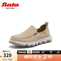 Bata 拔佳 乐福鞋男2024夏季休闲透气舒适厚底百搭一脚蹬EQH0 杏色 42