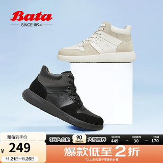 Bata 拔佳 休闲鞋女2024春季商场新款牛皮通勤百搭时尚高帮板鞋VTU02AM4 黑色 36