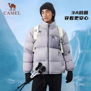 CAMEL 骆驼 户外羽绒服石墨烯防泼水保暖面包服 A34CF00804，白玉粉/幻影黑，男 XS