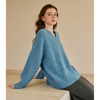 慵懒风外穿V领毛衣女秋冬2024高级感宽松针织衫穿搭上衣