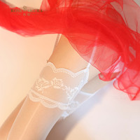 珞樱极光系列透纱蕾丝吊带一体款超薄丝袜丝滑油光薄款长筒袜7327