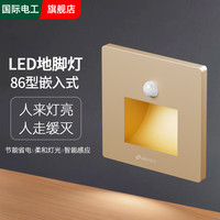 国际电工86型智能人体感应地脚灯嵌入式楼梯踏步感应灯家用过道LED小夜灯 人体感应地脚灯【香槟金】