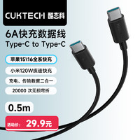 CukTech 酷态科 C-To-C数据线240W大功率6A大电流PD3.1快充线0.5m适用苹果15/iPad/Mac笔记本/小米手机黑