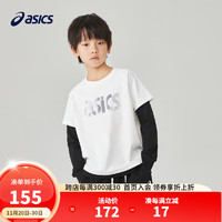 ASICS 亚瑟士 童装2023秋季新款男女儿童运动休闲logo侧标假两件针织T恤 10本白 120cm