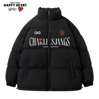 CHARLES JANG'S HAPPY HEART 查尔斯桃心 秋冬季字母运动棉服外套男棉衣加厚保暖立领面包服