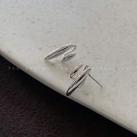 Trendolla冷淡风水滴金属耳钉女ins小众设计感耳环简约气质耳饰潮 银色一对