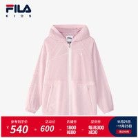 FILA 斐乐 童装儿童上衣2024秋季女大童运动宽松连帽外套 满印一-ZA 160