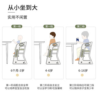 哈比树 宝宝成长餐椅多功能婴儿加厚防摔防滑儿童吃饭用餐座椅灰色 【月牙灰】座高可调 成长餐椅