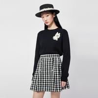 5+ Five Plus女冬装软糯毛衣女长袖设计感卡通套头衫珍珠饰