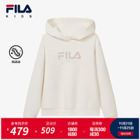 FILA 斐乐 童装儿童卫衣2024秋女中大童休闲连帽上衣 云菇白-WT 140