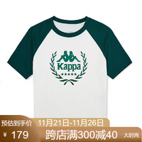 Kappa 卡帕 复古运动短袖女简约撞色休闲T恤圆领夏季半袖K0E42TD02D