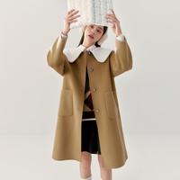 【100%绵羊毛】乐町娃娃领后背系蝴蝶结大衣秋冬甜美毛呢外套