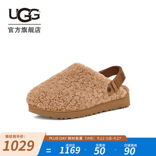 UGG 女士时尚舒适纯色平底魔术贴卷毛休闲茸茸便鞋 1167311 栗色 40