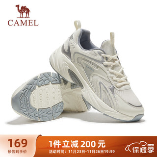 CAMEL 骆驼 复古慢跑鞋情侣款透气运动休闲老爹鞋子 K24B39L7007 浅米/银 38