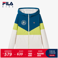 FILA 斐乐 童装儿童外套2024秋季女大童网球运动梭织连帽上衣 西洋绿-DG 160