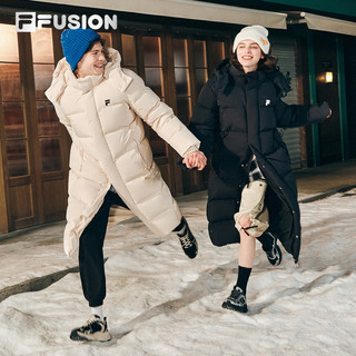 FILA FUSION斐乐潮牌款长款羽绒服2024冬季宽松连帽外套  190/112B/XXXXL