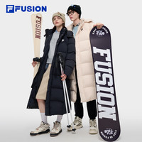 FILA FUSION斐乐潮牌款长款羽绒服2024冬季宽松连帽外套  170/92A/M