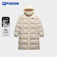 FILA FUSION斐乐潮牌款长款羽绒服2024冬季宽松连帽外套 麦乳色-BG 190/112B/XXXXL