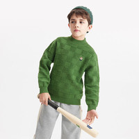 马骑顿 儿童冬款棋盘格潮酷半高领套头毛衣 军绿 130cm