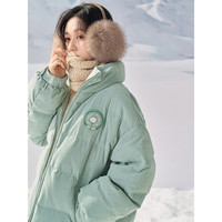 茵曼冬女装休闲立领落肩前胸绣花宽松鸭绒九江羽绒服 浅灰绿 S