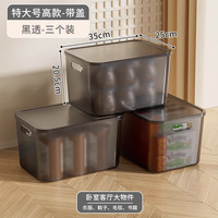 稻草熊 塑料收纳箱大号加厚家用衣物零食玩具整理箱桌面置物收纳箱子 黑透大号收纳箱 35*25*20.5cm