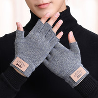 匹克冬季保暖针织毛线半指手套防寒户外骑行电动车防滑男款手套灰色