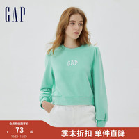 Gap女装秋季款LOGO泡泡袖法式圈织软卫衣590996洋气上衣 蓝绿色 160/80A(XXS)