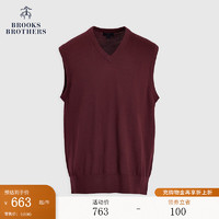 Brooks Brothers BrooksBrothers）男士24早秋美利奴羊毛纯色V领针织背心 B645-深红色 M