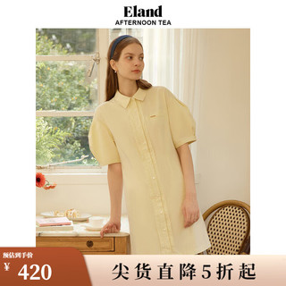 E·LAND 衣恋 ELAND衣恋短袖衬衫连衣裙小V领泡泡袖甜美裙子女夏季 浅黄色(31)L/Yellow M/165