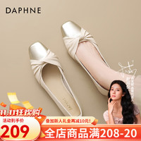 DAPHNE 达芙妮 国风撞色气质款皮鞋时装鞋2024时尚捏皱蝴蝶结百搭女士单鞋 米金 39