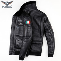 PERCOOL澳洲皮毛一体飞行服员皮夹克真皮皮衣男绵羊皮冬季翻领皮草外套厚 黑色 (皮毛一体) 2XL号 150-165斤 纯黑色 2XL号(斤-斤)