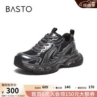 BASTO 百思图 2024秋季时尚户外街头银色老爹鞋厚底休闲鞋D5168CM4 黑色 36